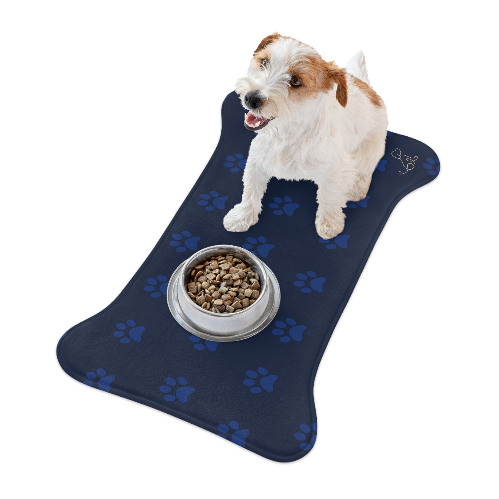 Blue Bone Paw Print Pet Feeding Mat