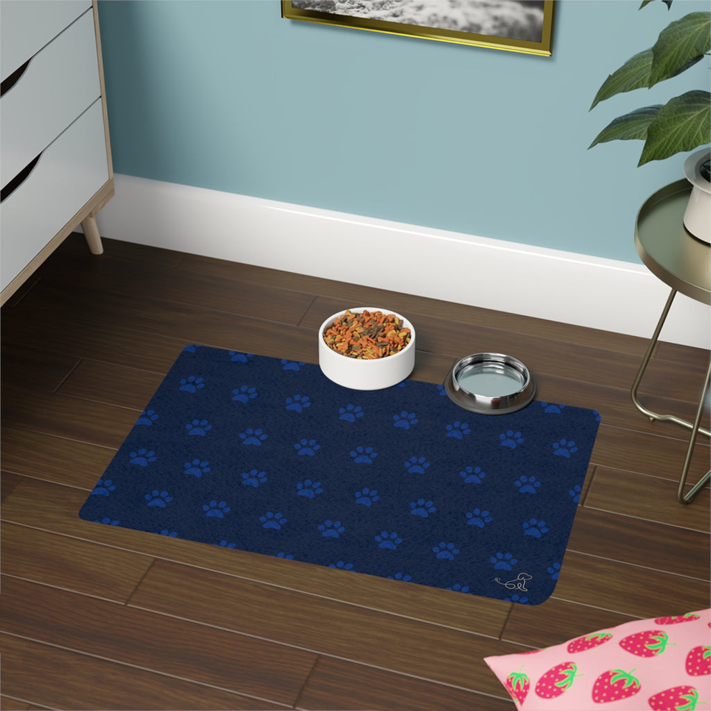 Blue PawPrint Dog Bowl Mat