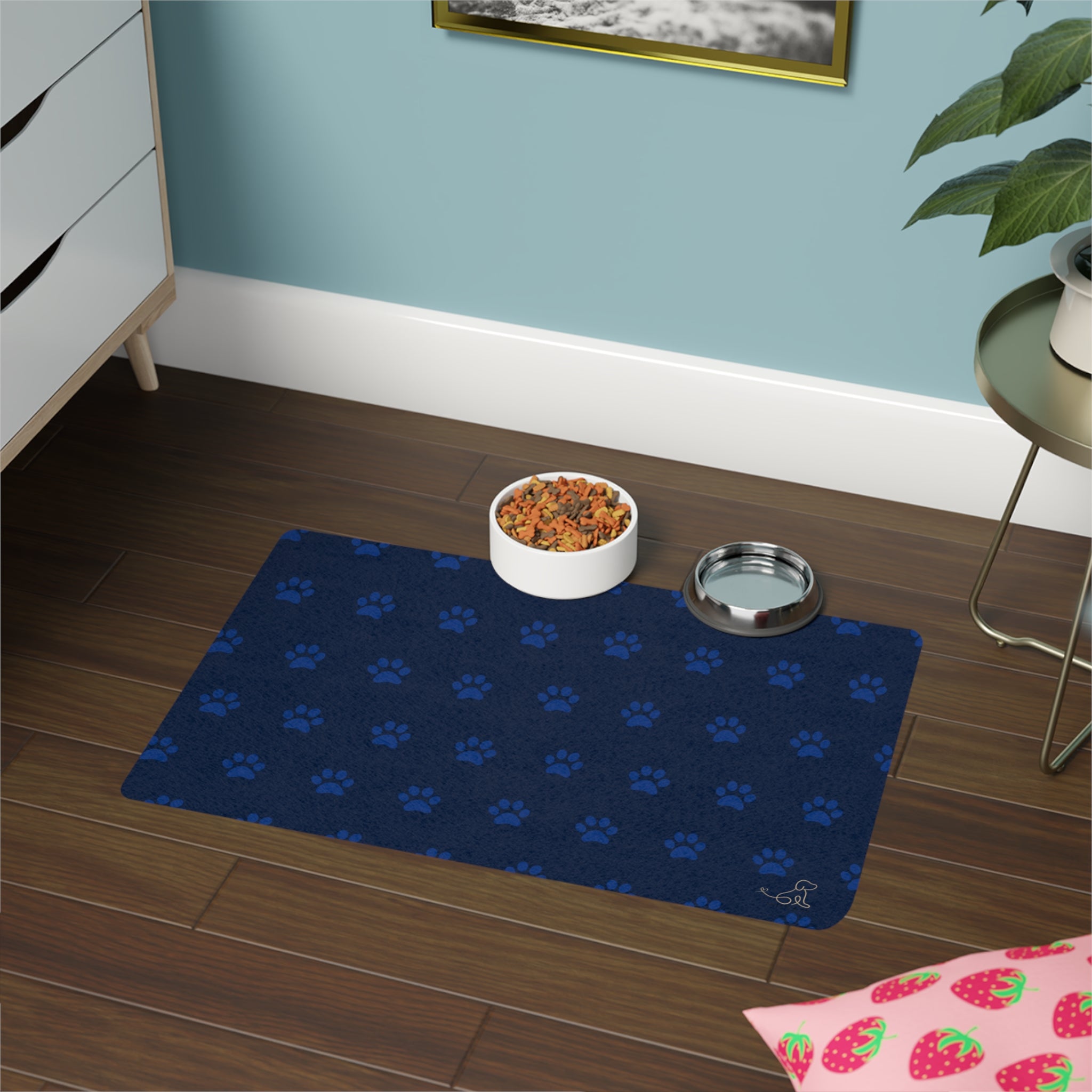 Blue PawPrint Dog Bowl Mat