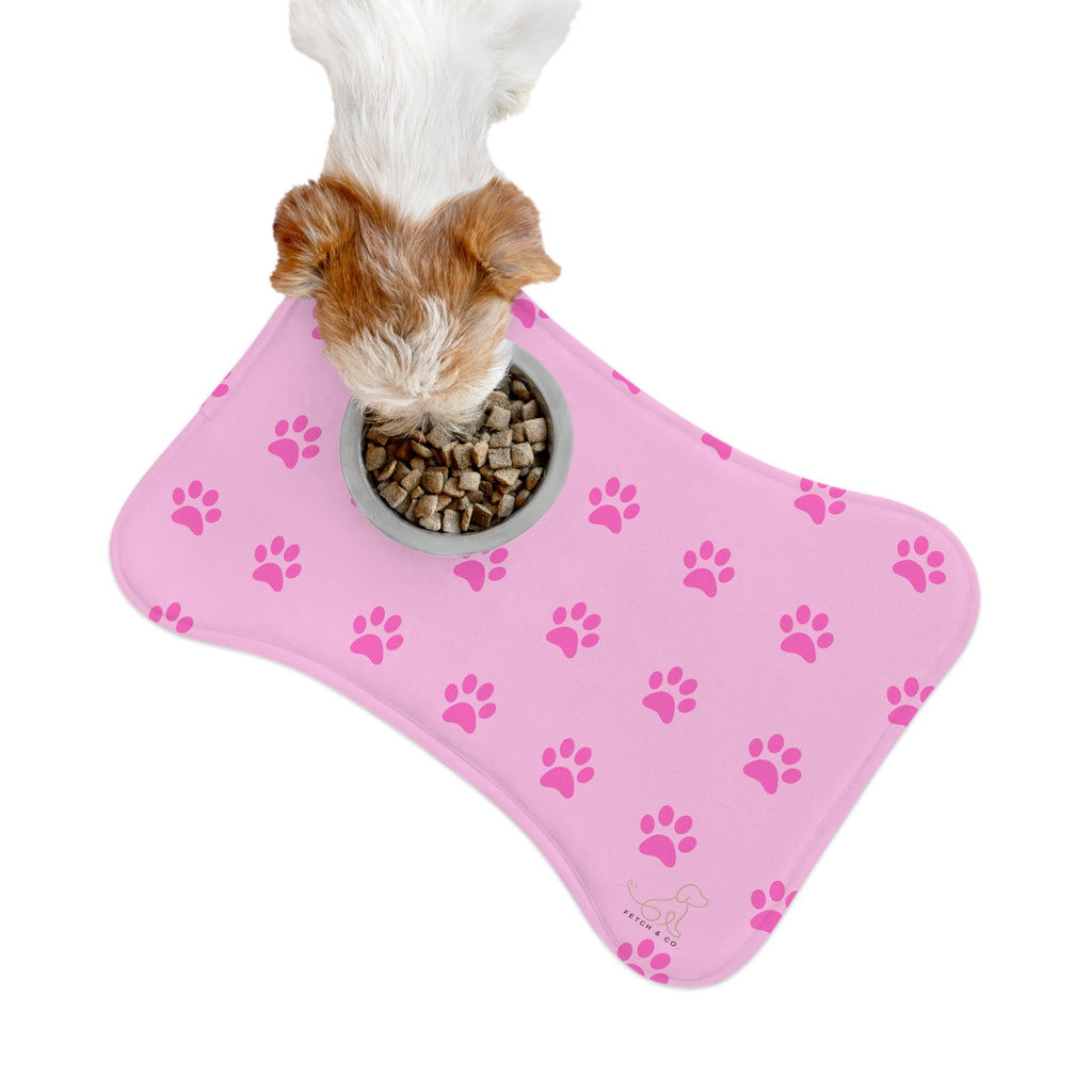 Pink Bone Paw Print Pet Feeding Mat