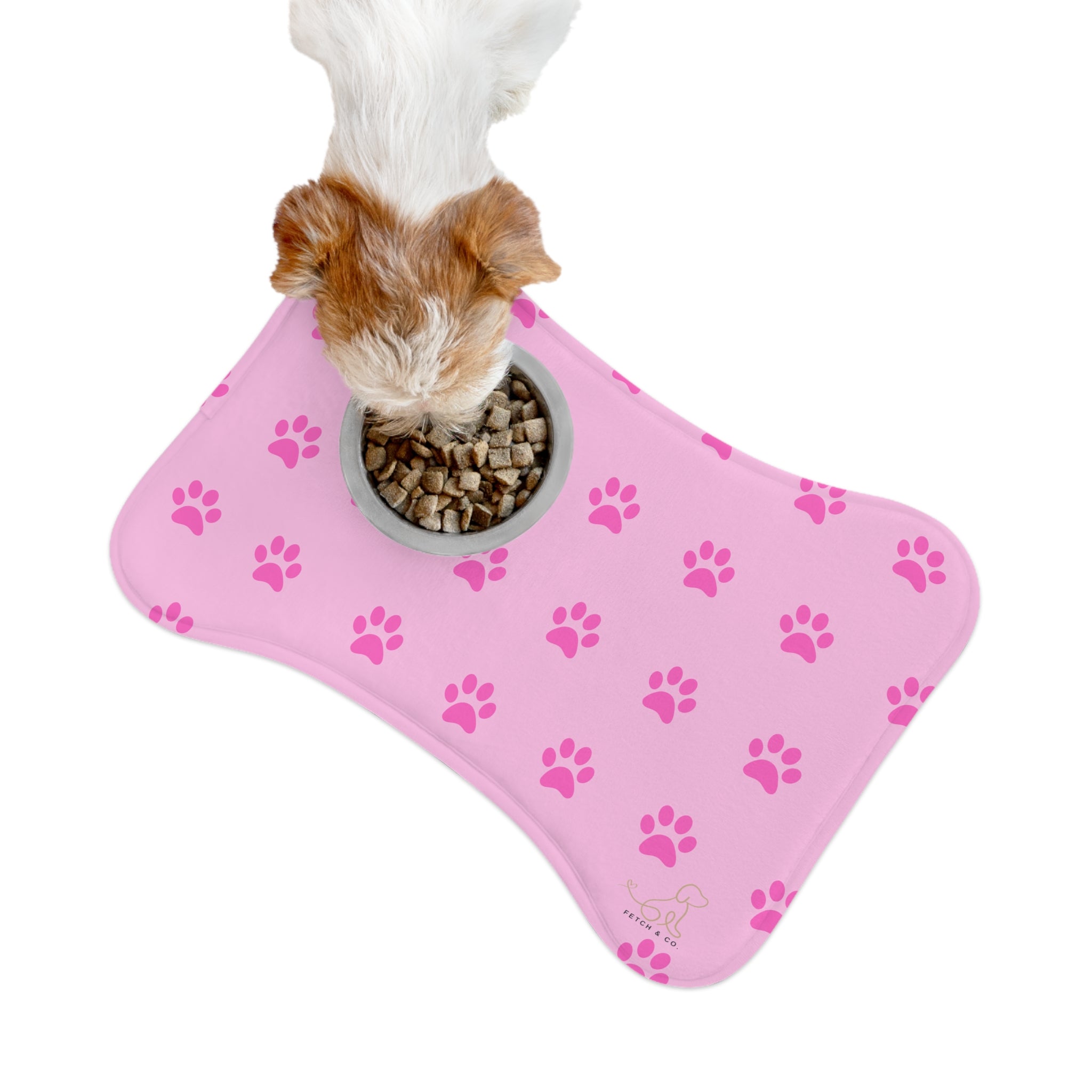 Pink Bone Paw Print Pet Feeding Mat