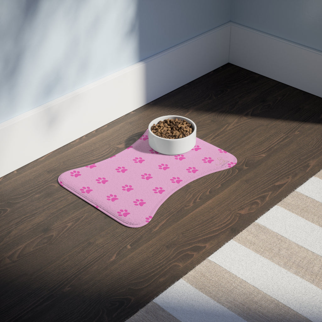 Pink Bone Paw Print Pet Feeding Mat