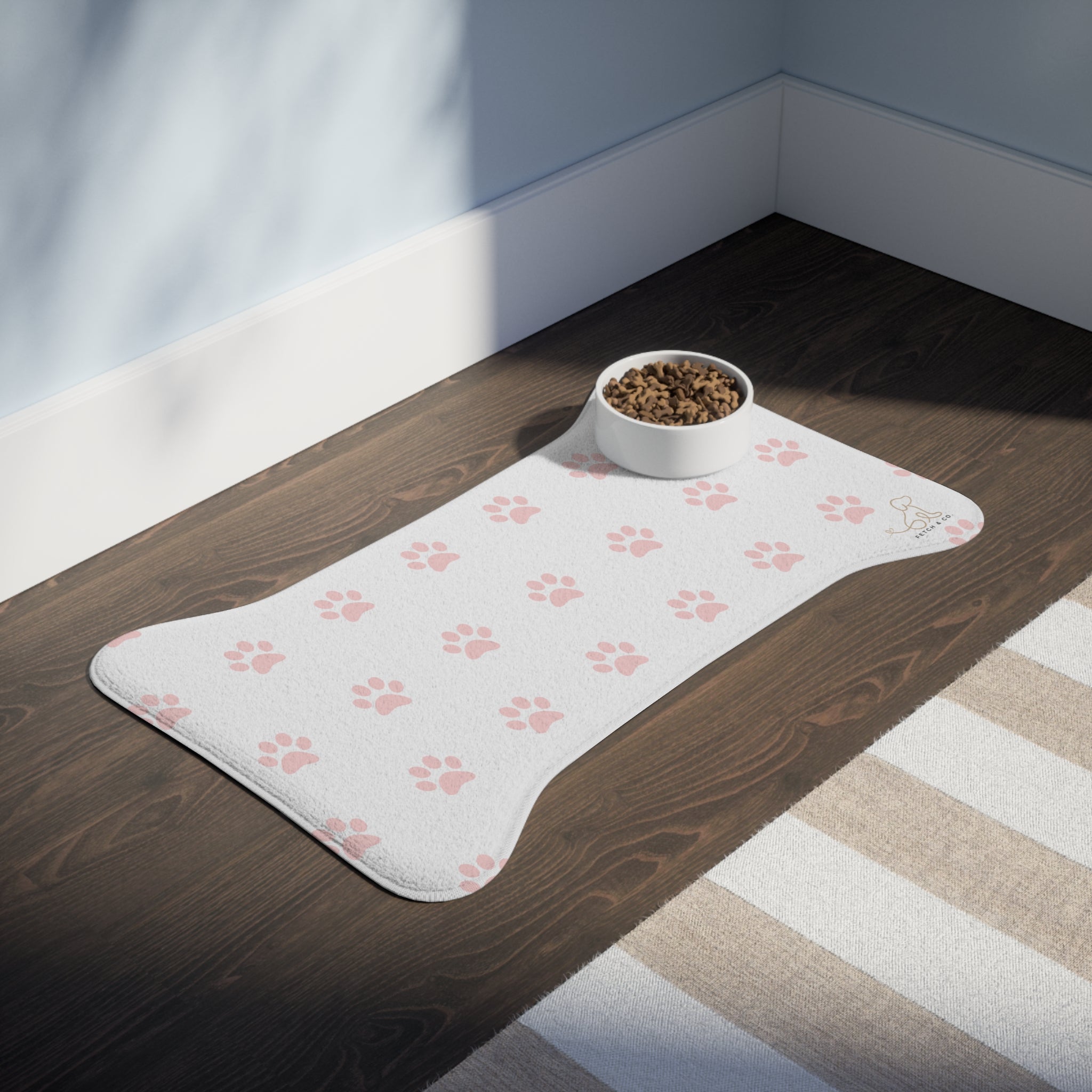 White Bone Paw Print Pet Feeding Mat
