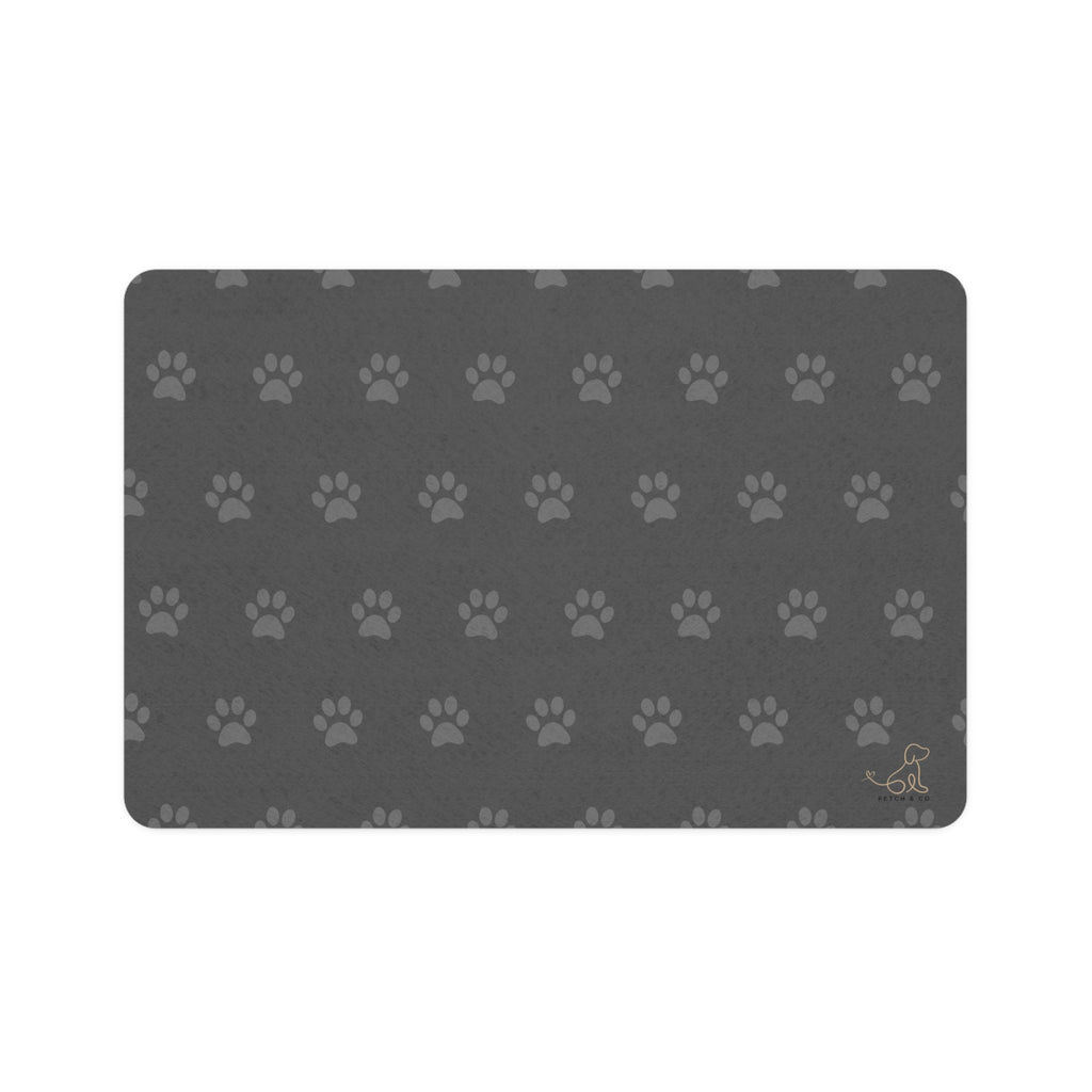 Gray PawPrint Dog Bowl Mat