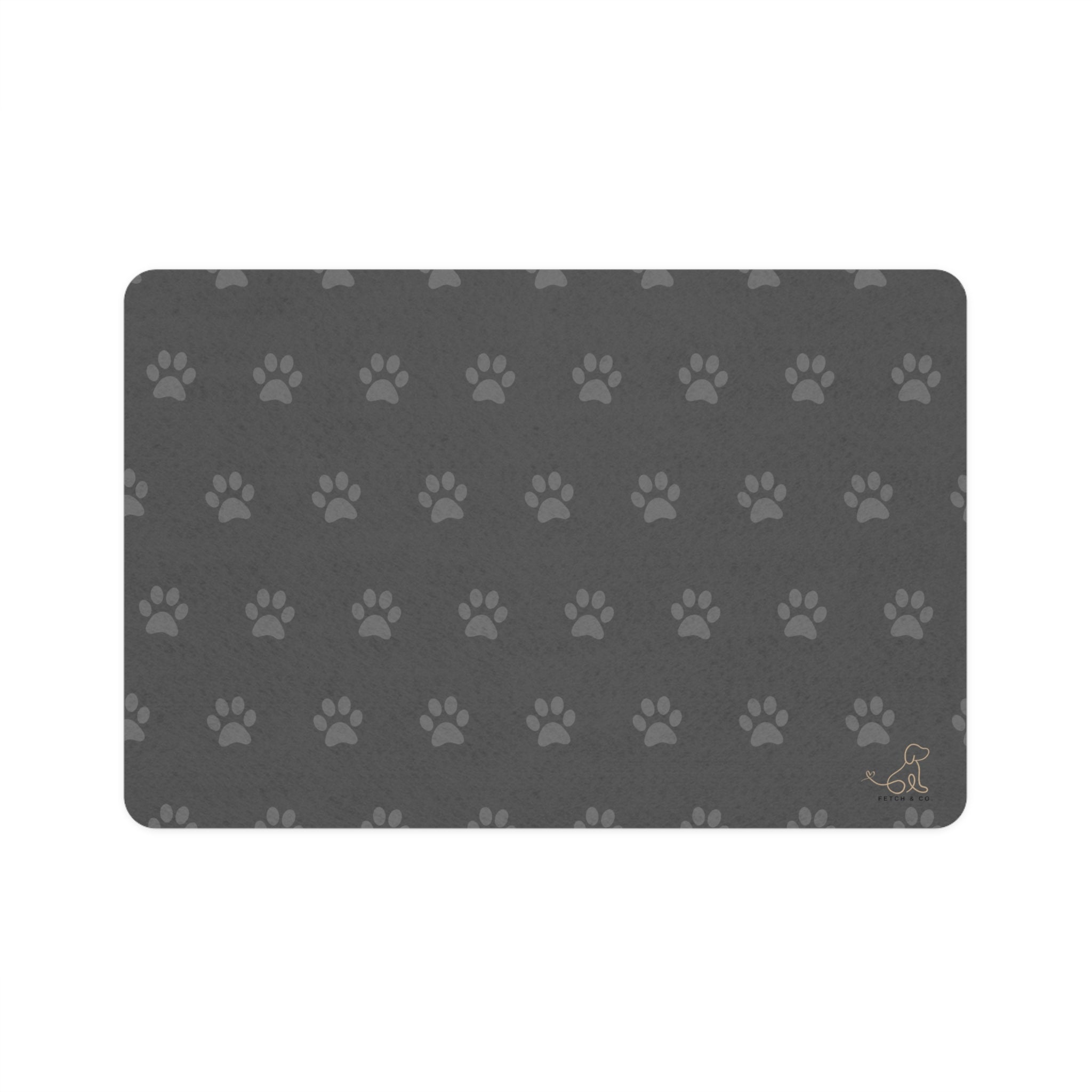 Gray PawPrint Dog Bowl Mat