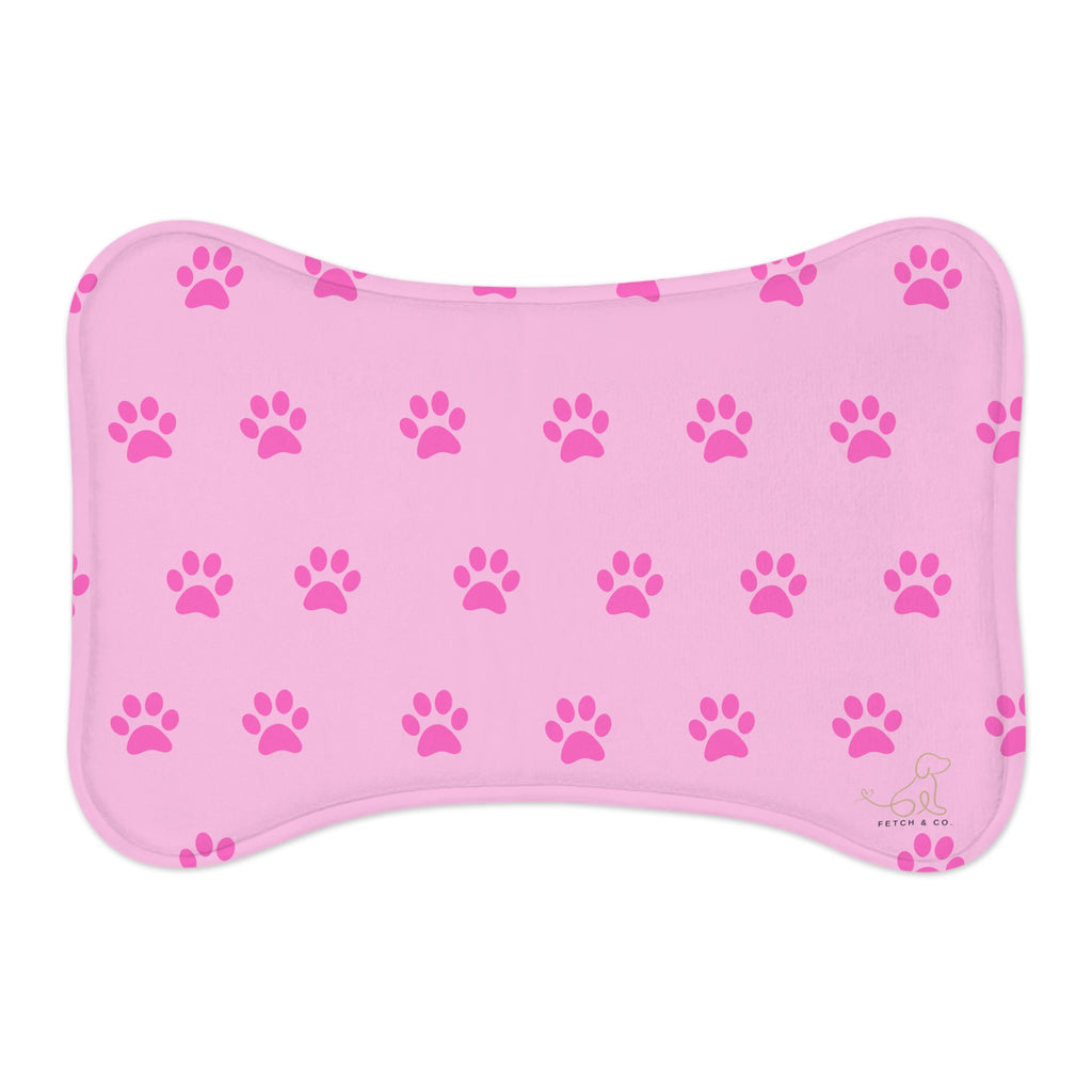 Pink Bone Paw Print Pet Feeding Mat