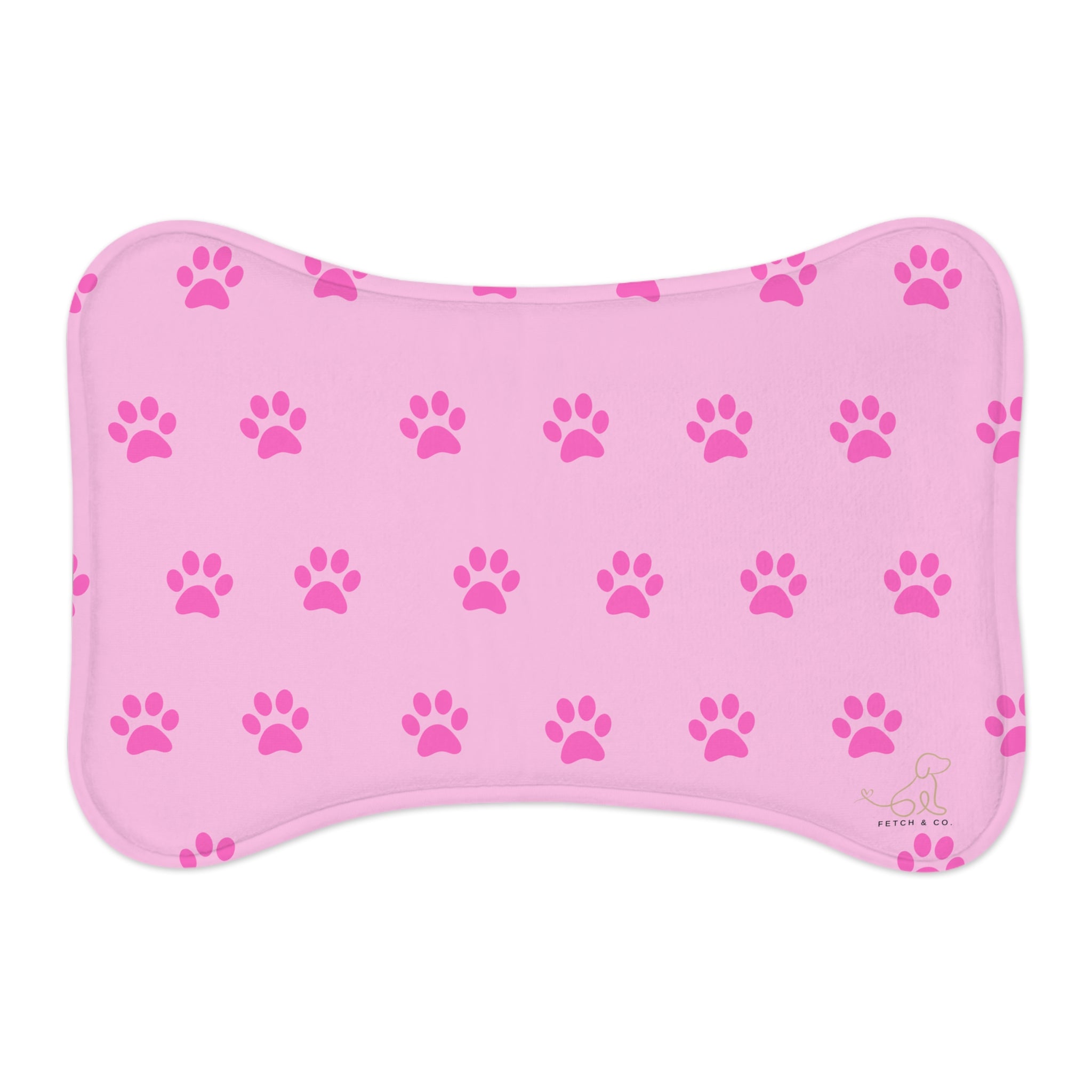 Pink Bone Paw Print Pet Feeding Mat