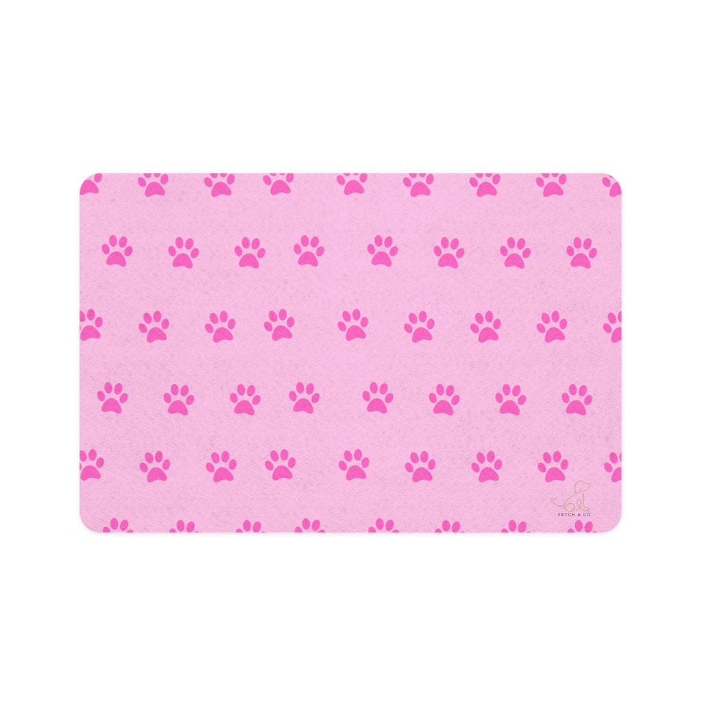 Pink PawPrint Dog Bowl Mat