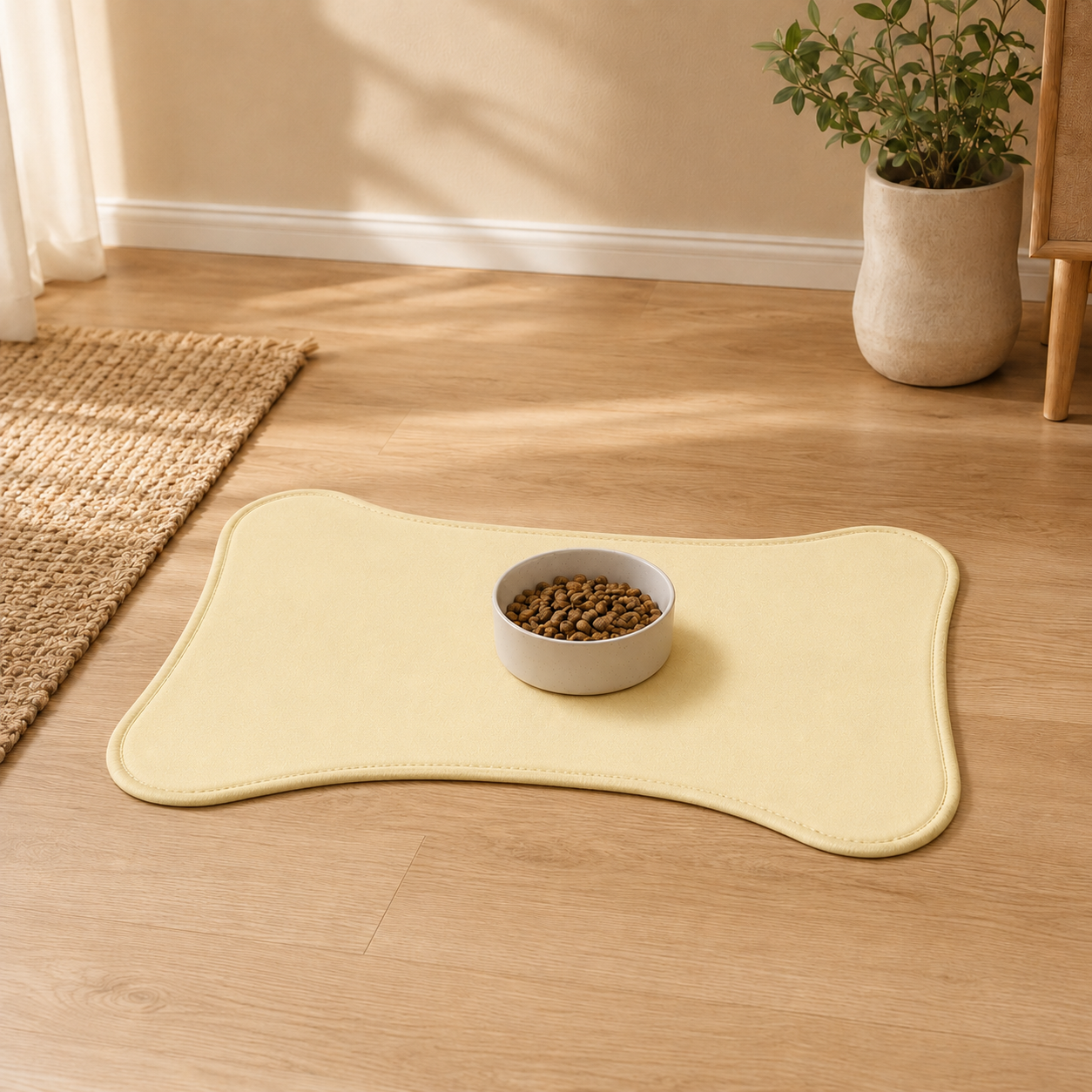 Yellow Bone-Shaped Pet Feeding Mat