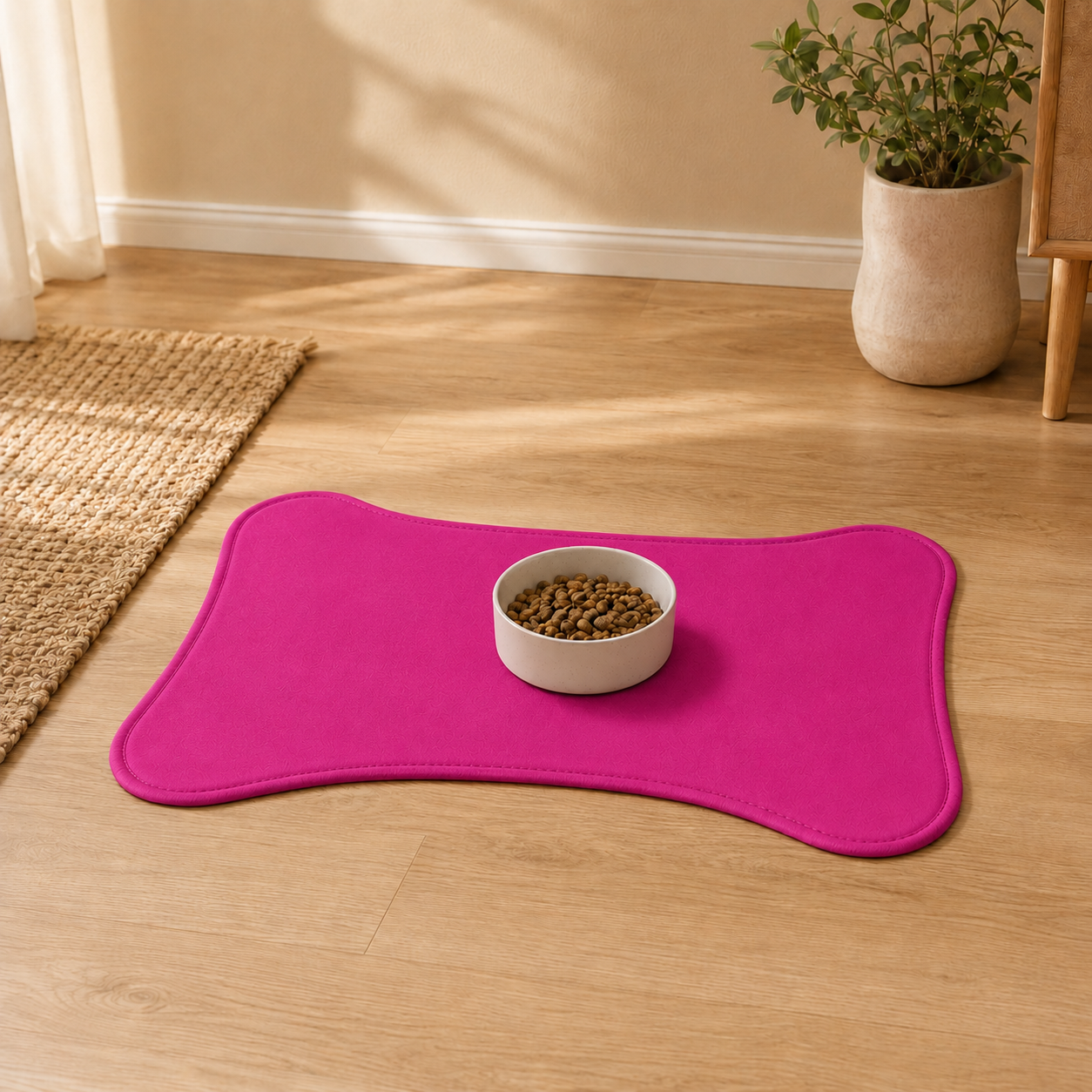 Pink Bone-Shaped Pet Feeding Mat
