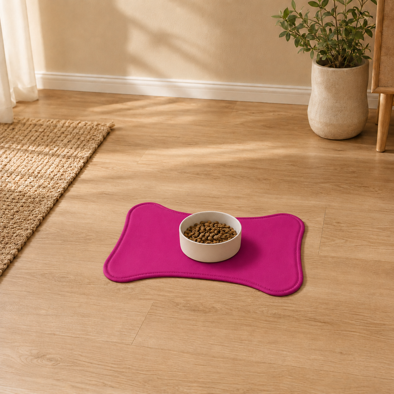 Pink Bone-Shaped Pet Feeding Mat