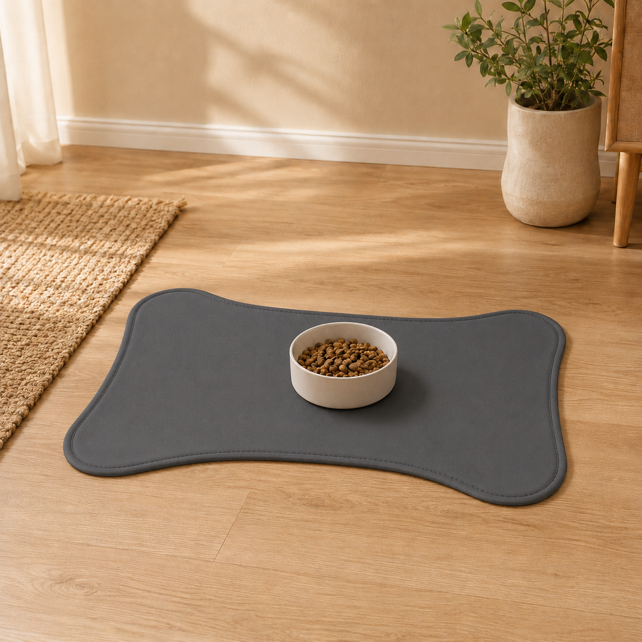 Gray Bone-Shaped Pet Feeding Mat