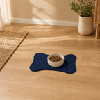 Blue Bone-Shaped Paw Print Pet Feeding Mat