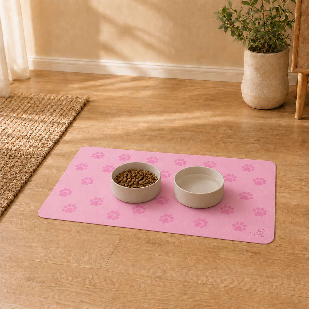 Pink Paw-Print Pet Feeding Mat