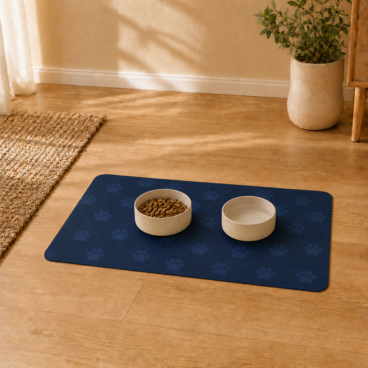 Blue Paw-Print Pet Feeding Mat