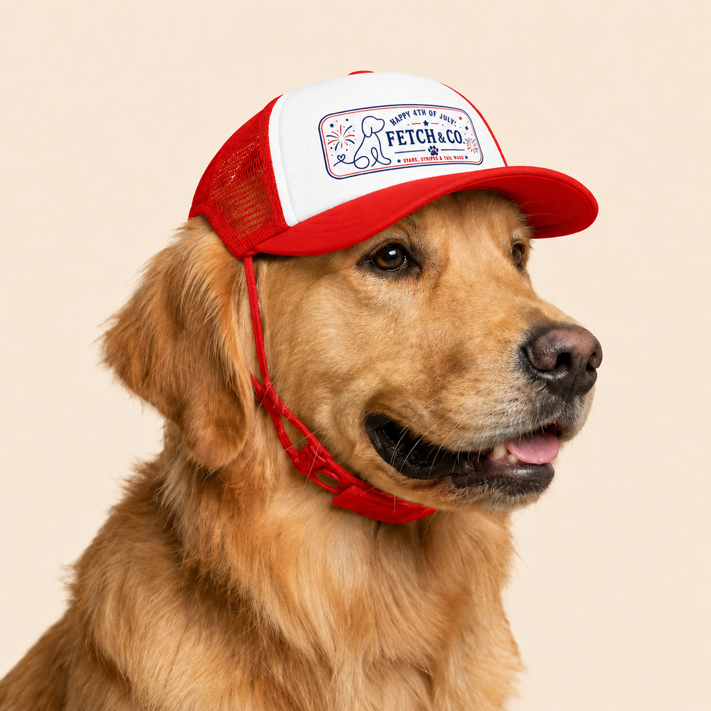 Red, White & Woof Trucker Hat — Patriotic Foam Dog Cap