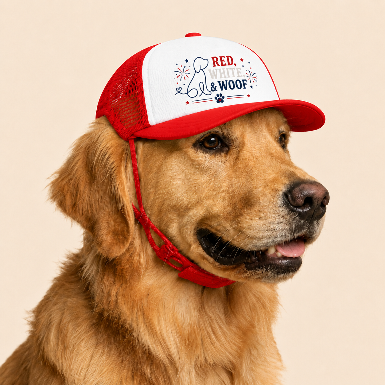 Red, White & Woof Trucker Hat — Patriotic Foam Dog Cap