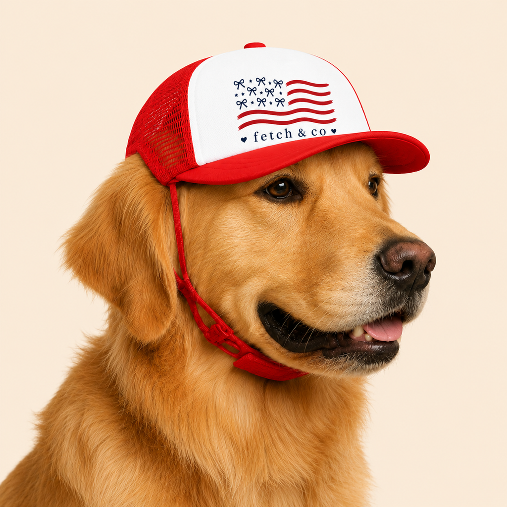 Red, White & Woof Trucker Hat — Patriotic Foam Dog Cap