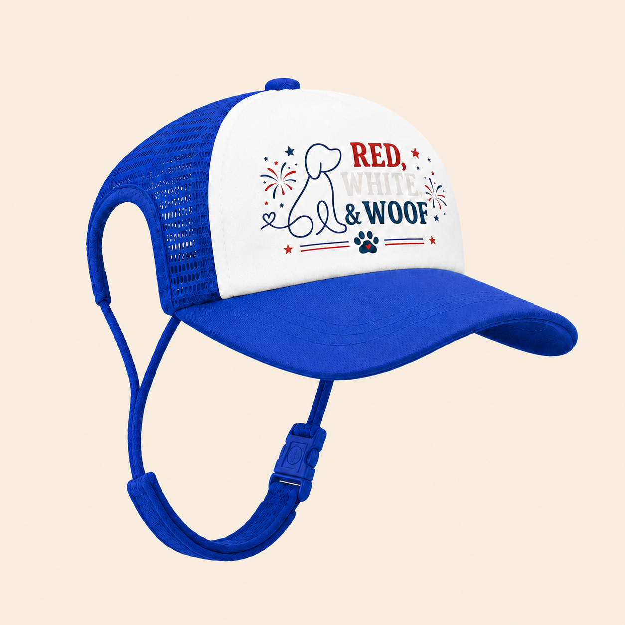 Red, White & Woof Trucker Hat — Patriotic Foam Dog Cap