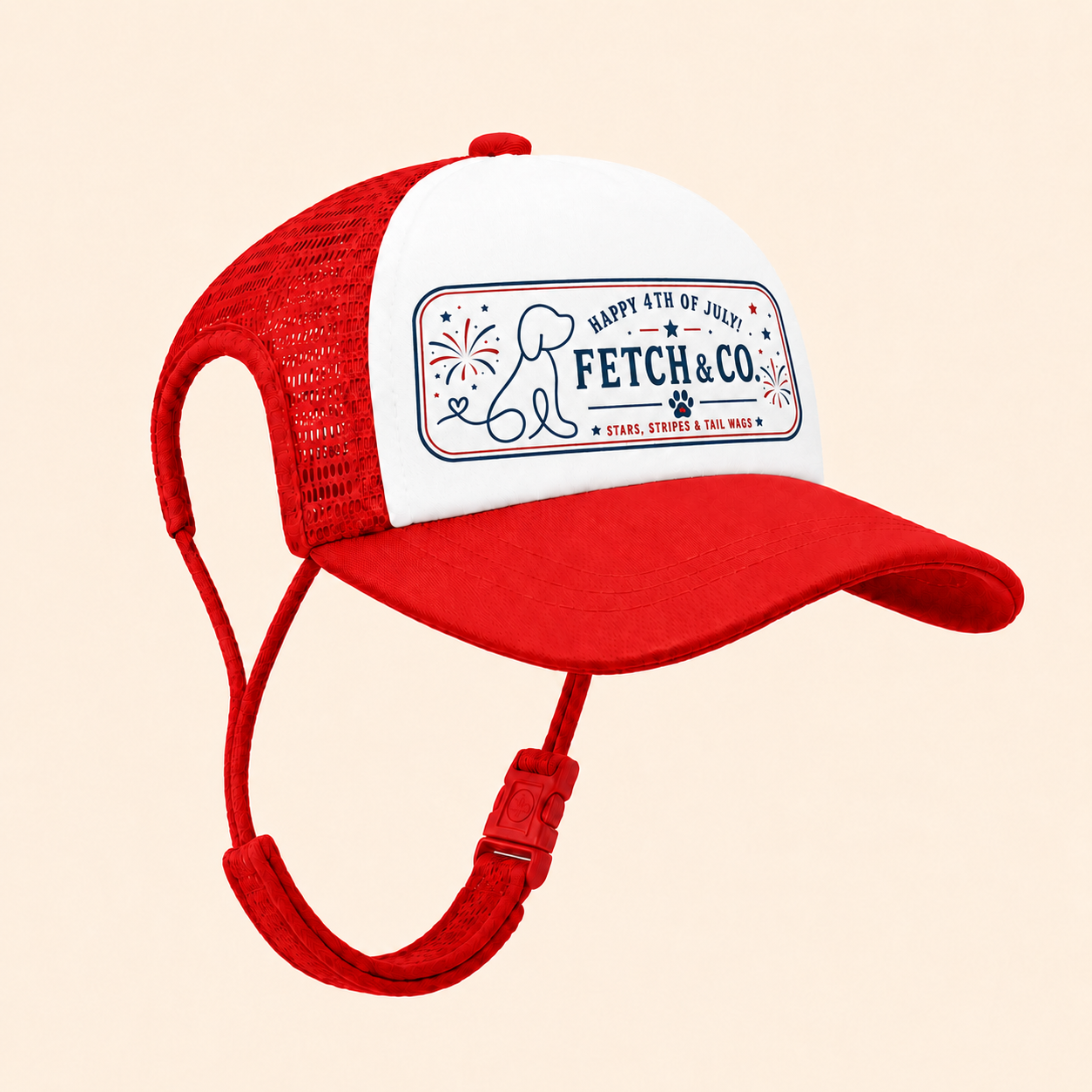 Red, White & Woof Trucker Hat — Patriotic Foam Dog Cap