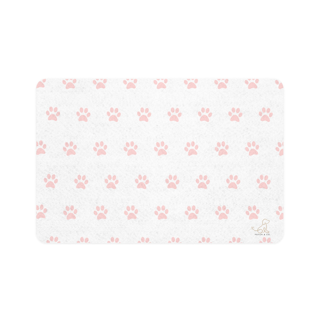 White/Pink PawPrint Dog Bowl Mat