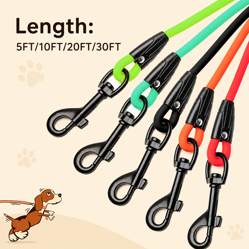 Waterproof Long Dog Training Leash — PVC Recall Lead, 5–30 ft