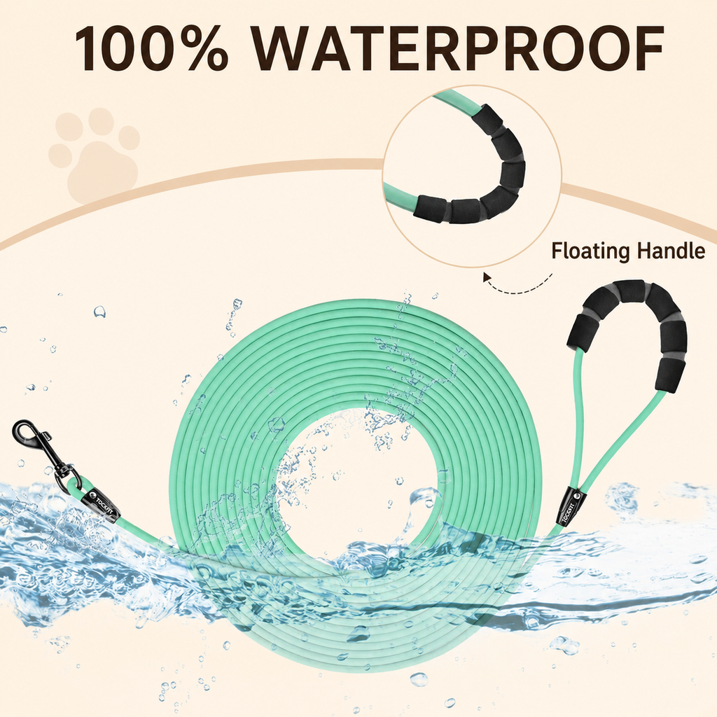 Waterproof Long Dog Training Leash — PVC Recall Lead, 5–30 ft