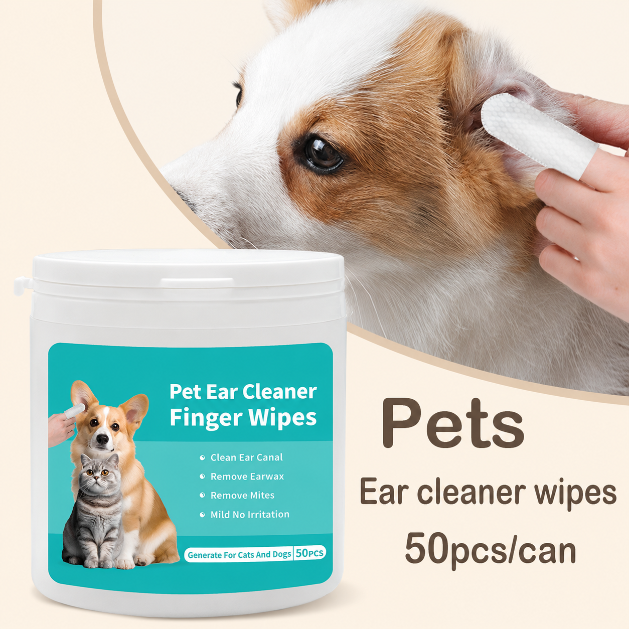 Dog & Cat Ear Cleaning Finger Wipes — 50 Count