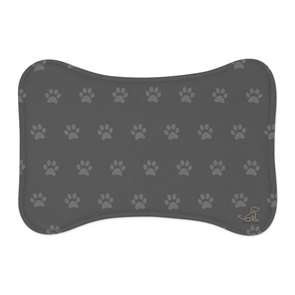 Gray Bone Paw Print Pet Feeding Mat