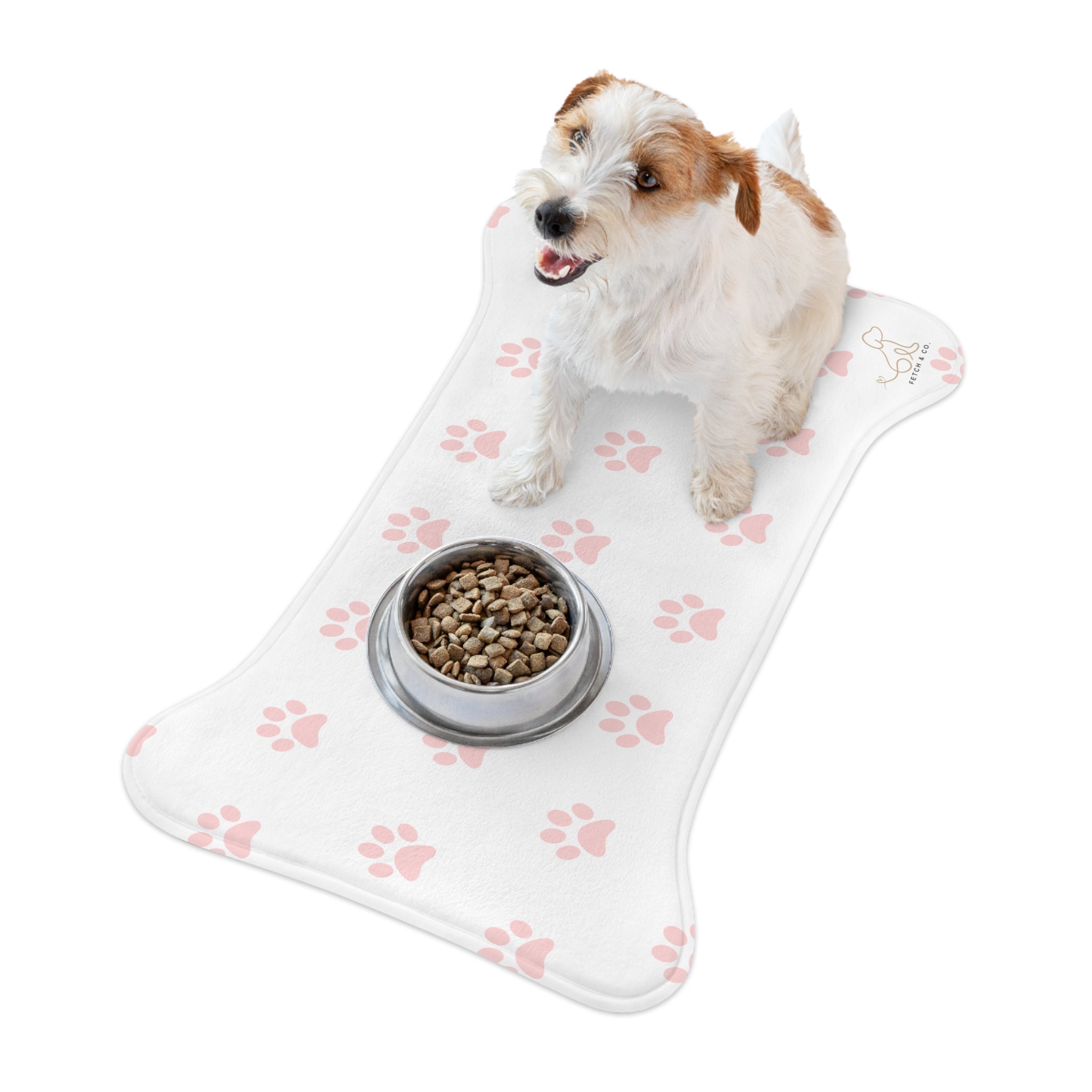 White Bone Paw Print Pet Feeding Mat