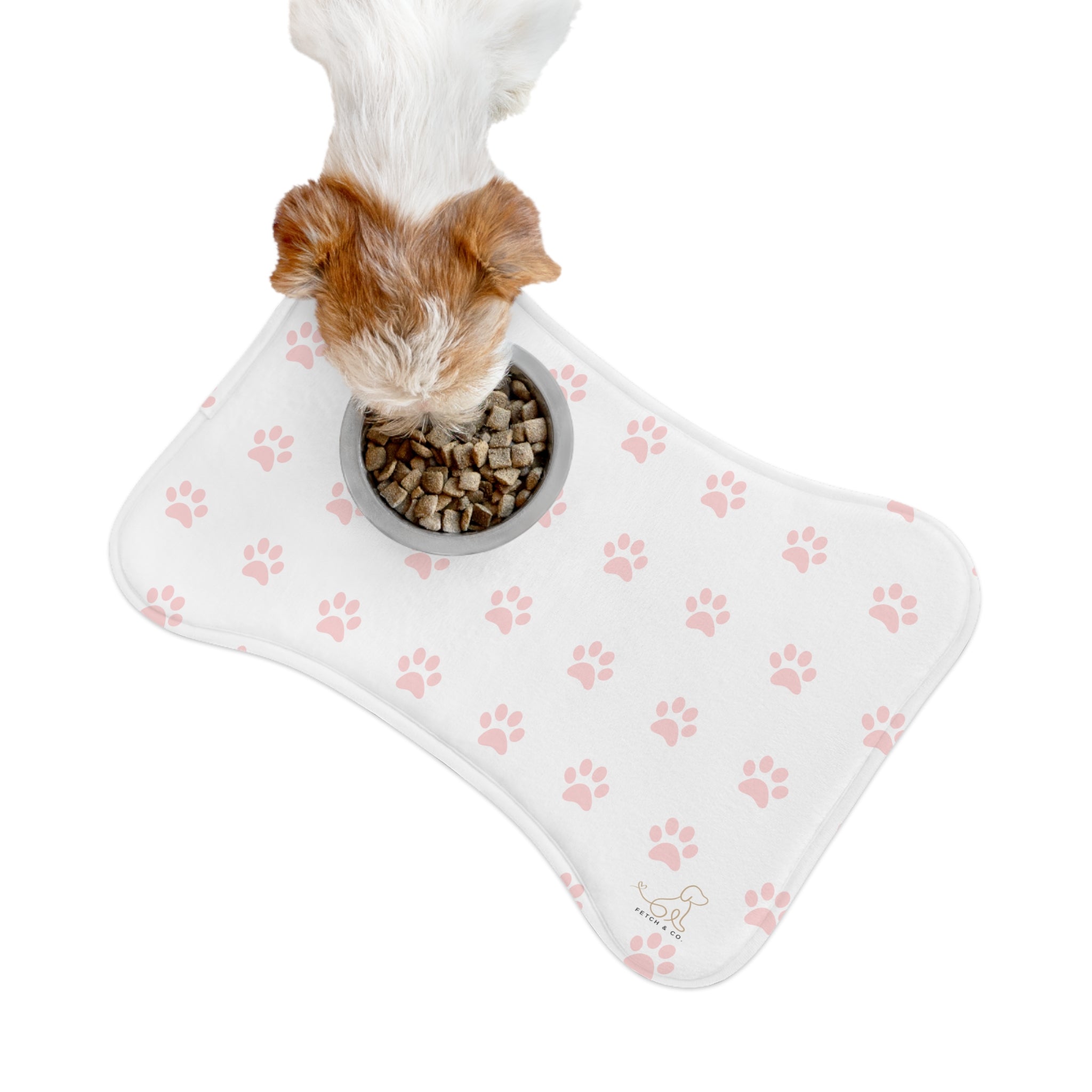 White Bone Paw Print Pet Feeding Mat