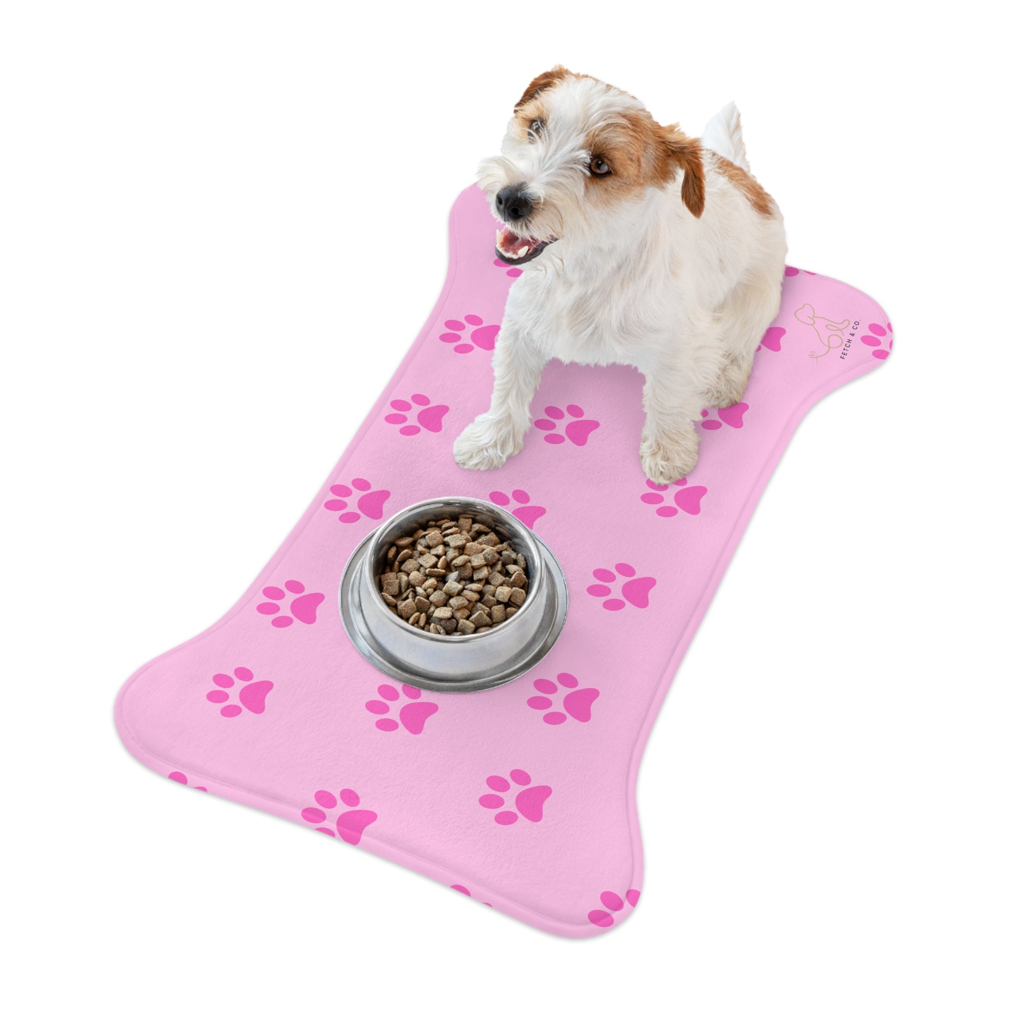 Pink Bone Paw Print Pet Feeding Mat