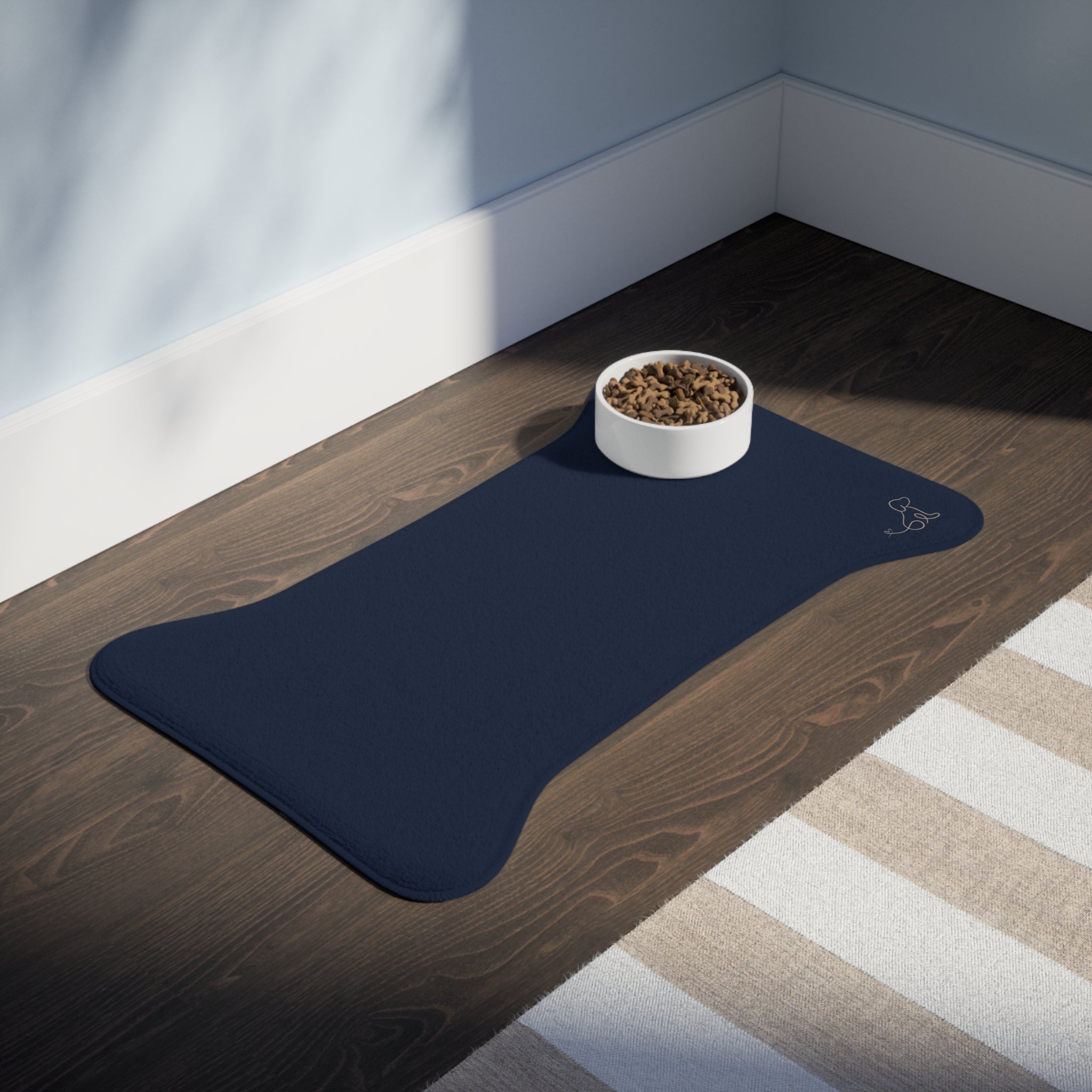 Navy Blue Bone Pet Feeding Mat