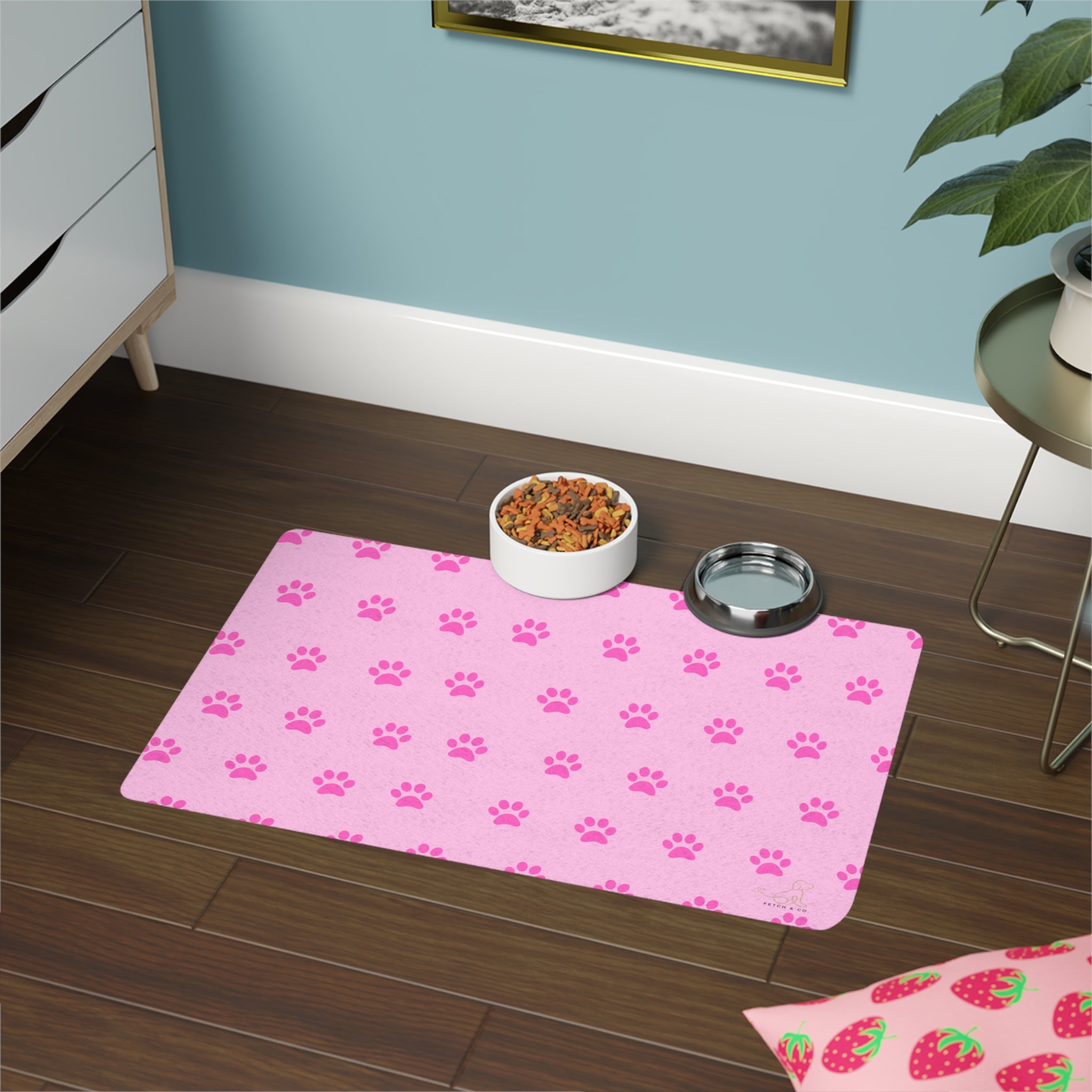 Pink PawPrint Dog Bowl Mat