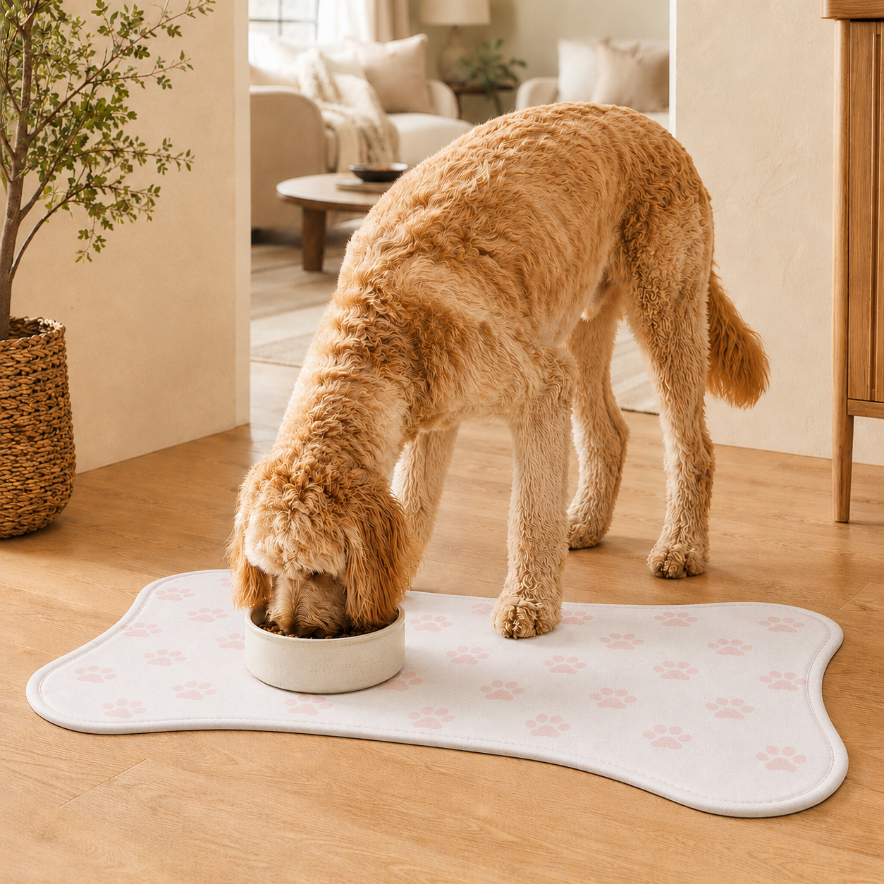 White Bone-Shaped Paw Print Pet Feeding Mat