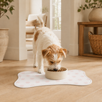White Bone-Shaped Paw Print Pet Feeding Mat