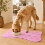 Pink Bone-Shaped Paw Print Pet Feeding Mat