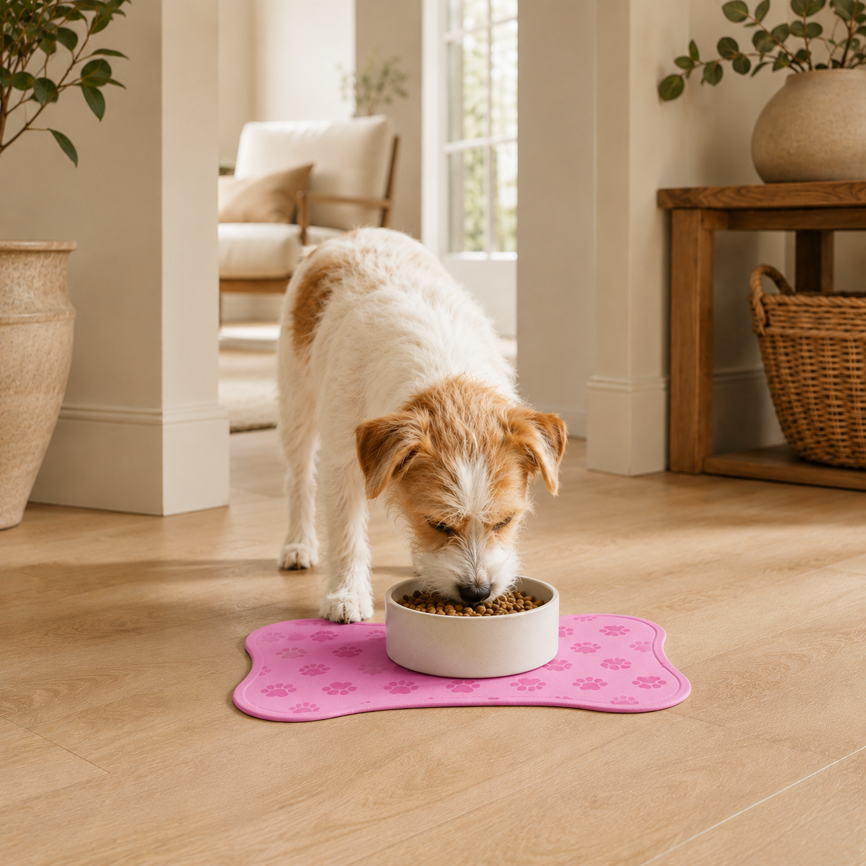 Pink Bone-Shaped Paw Print Pet Feeding Mat