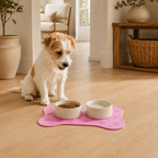 Pink Bone-Shaped Paw Print Pet Feeding Mat