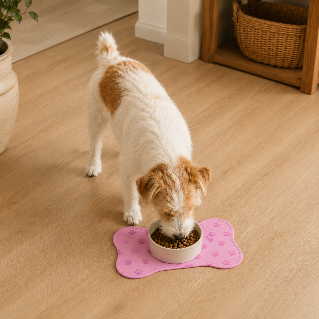 Pink Bone-Shaped Paw Print Pet Feeding Mat