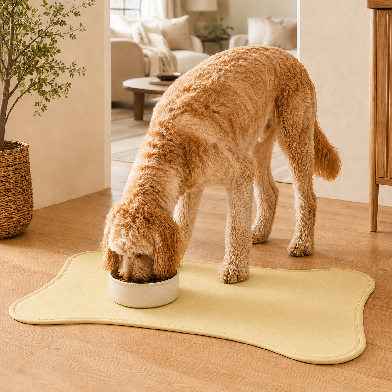 Yellow Bone-Shaped Pet Feeding Mat