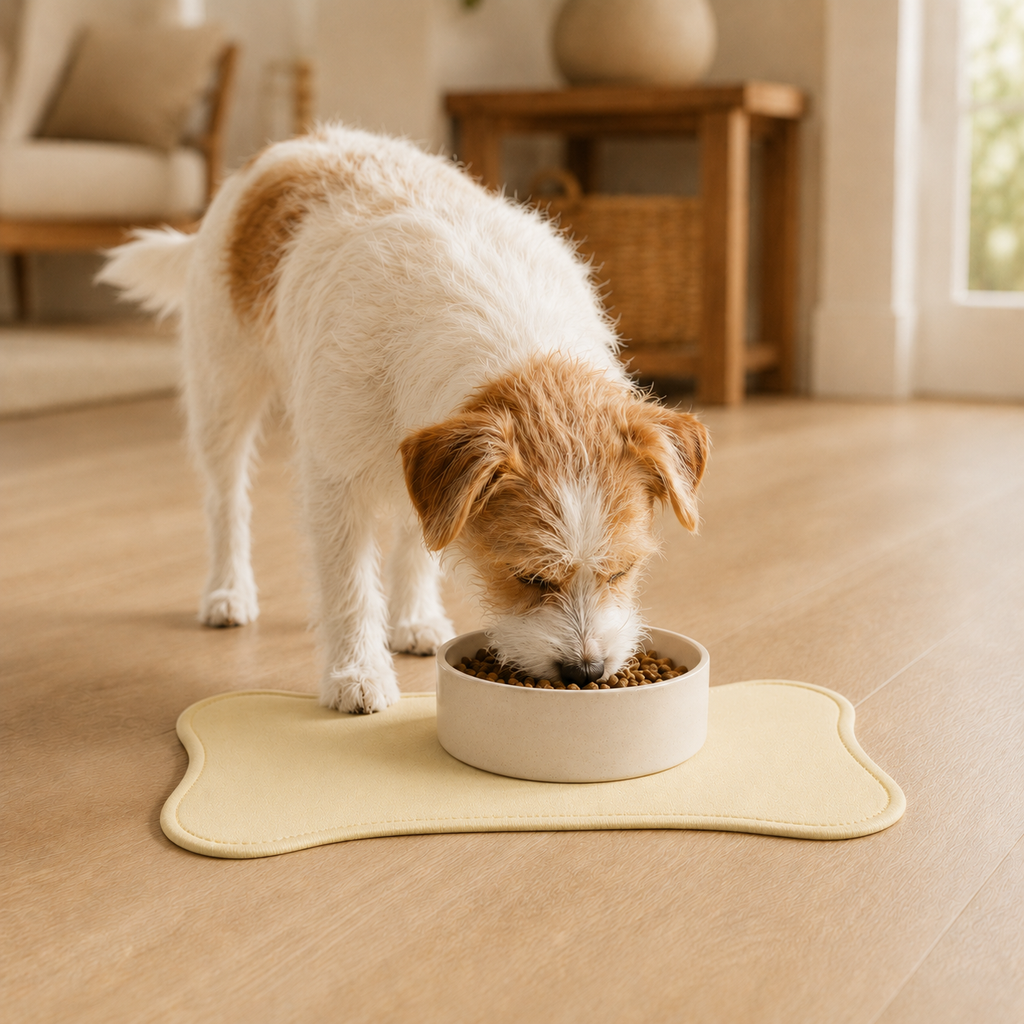 Yellow Bone-Shaped Pet Feeding Mat