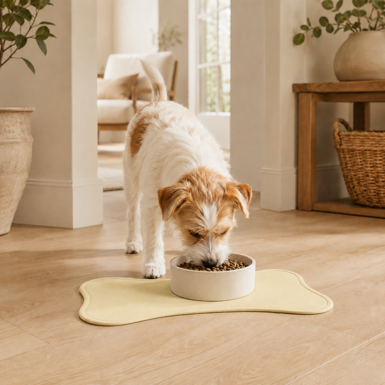 Yellow Bone-Shaped Pet Feeding Mat
