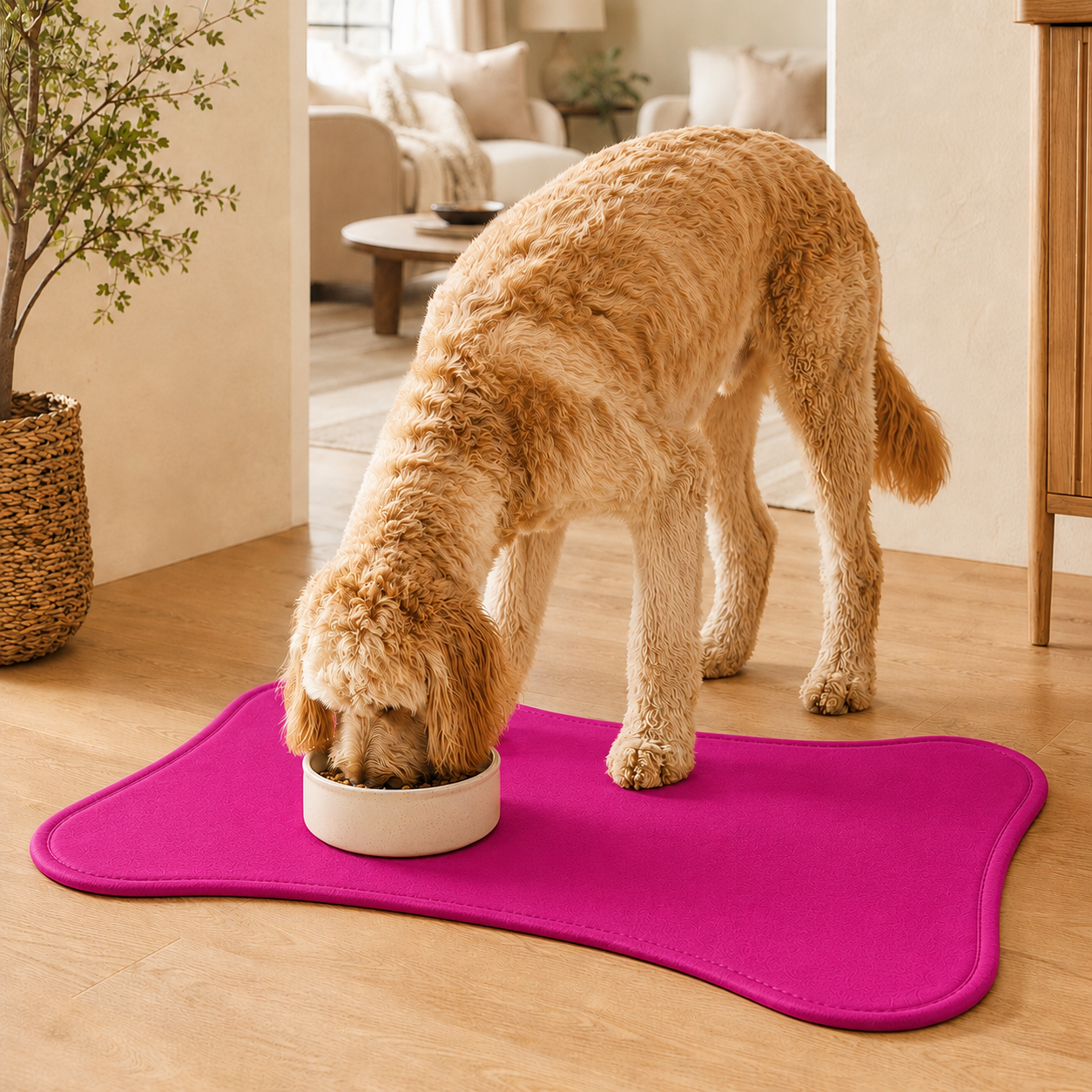 Pink Bone-Shaped Pet Feeding Mat