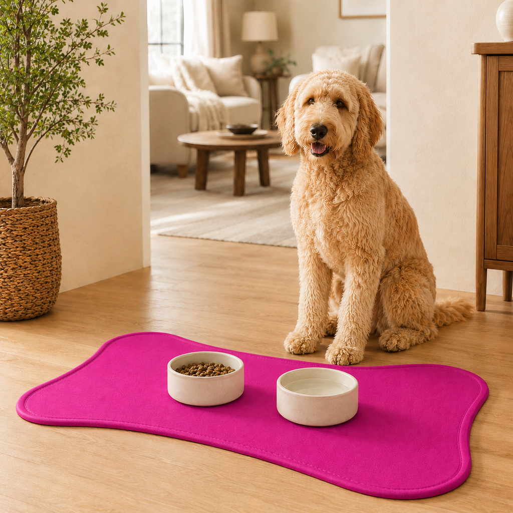 Pink Bone-Shaped Pet Feeding Mat