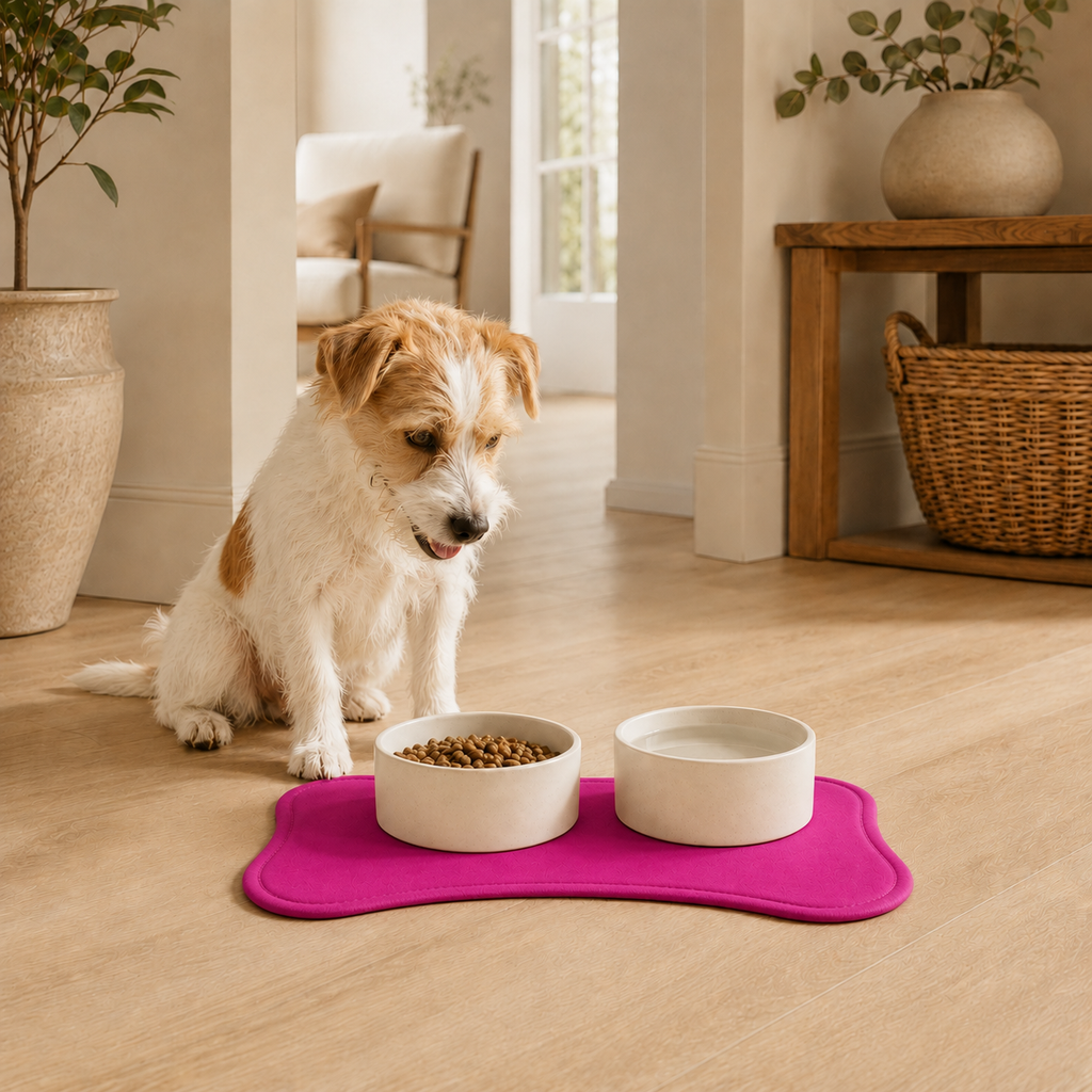 Pink Bone-Shaped Pet Feeding Mat