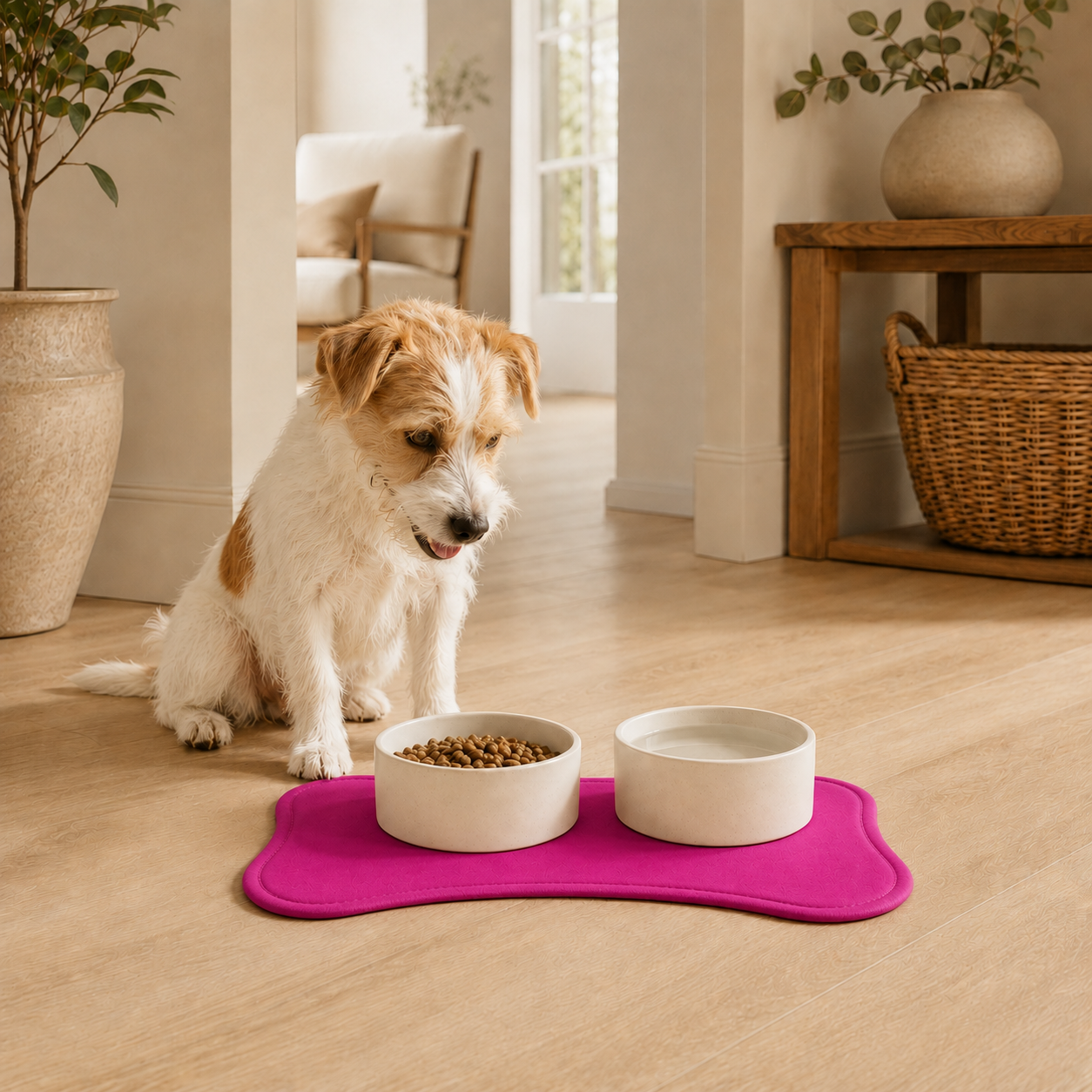 Pink Bone-Shaped Pet Feeding Mat