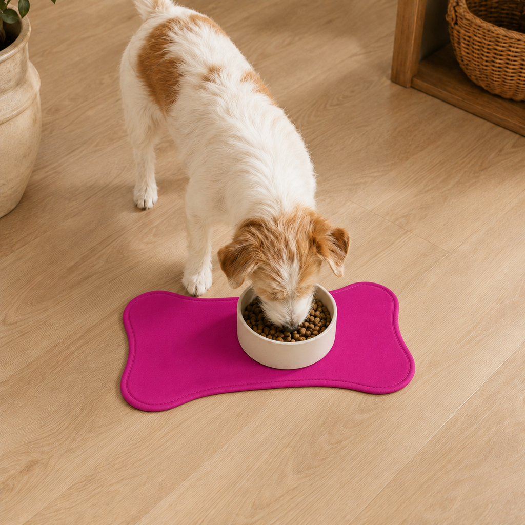 Pink Bone-Shaped Pet Feeding Mat