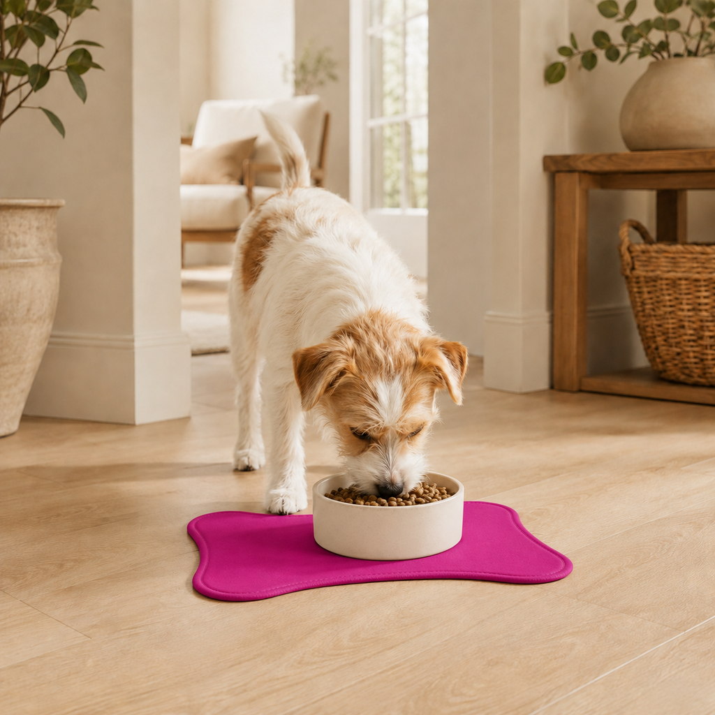 Pink Bone-Shaped Pet Feeding Mat