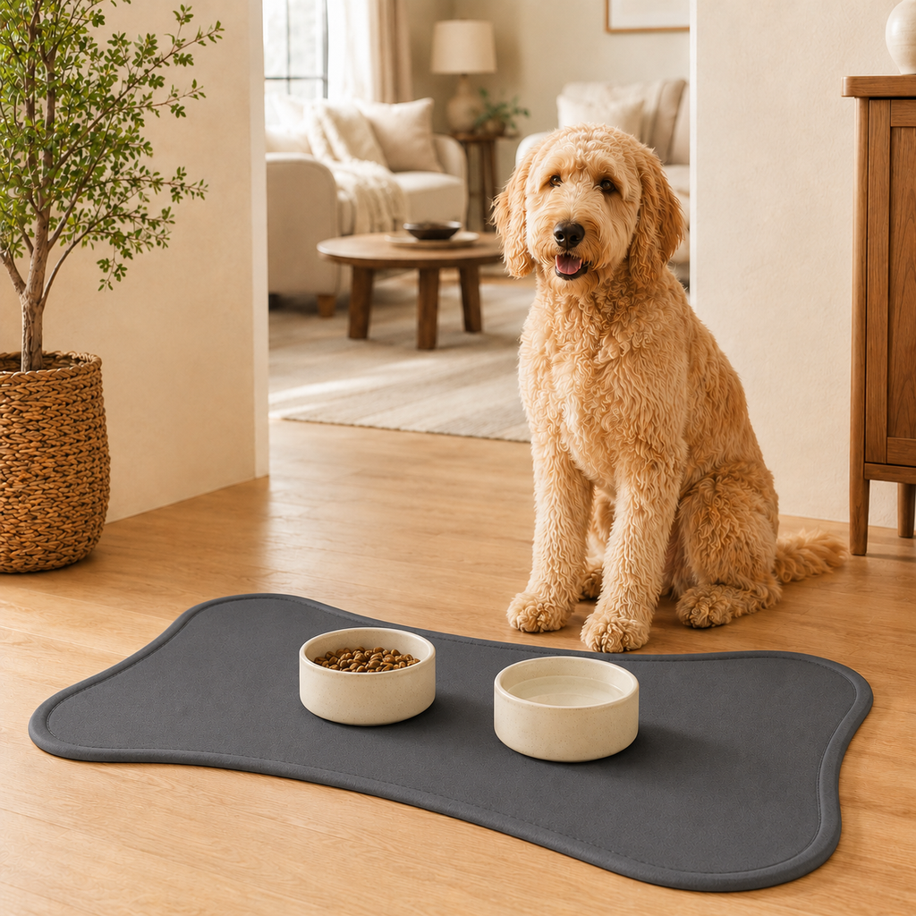 Gray Bone-Shaped Pet Feeding Mat